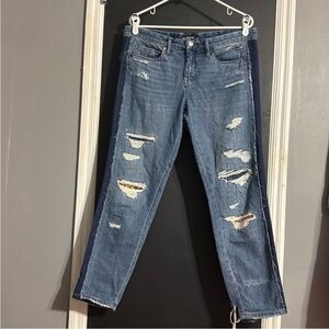 BLANKNYC Crop Girlfriend Distressed Patched Size: 28 Inseam: 28.5”